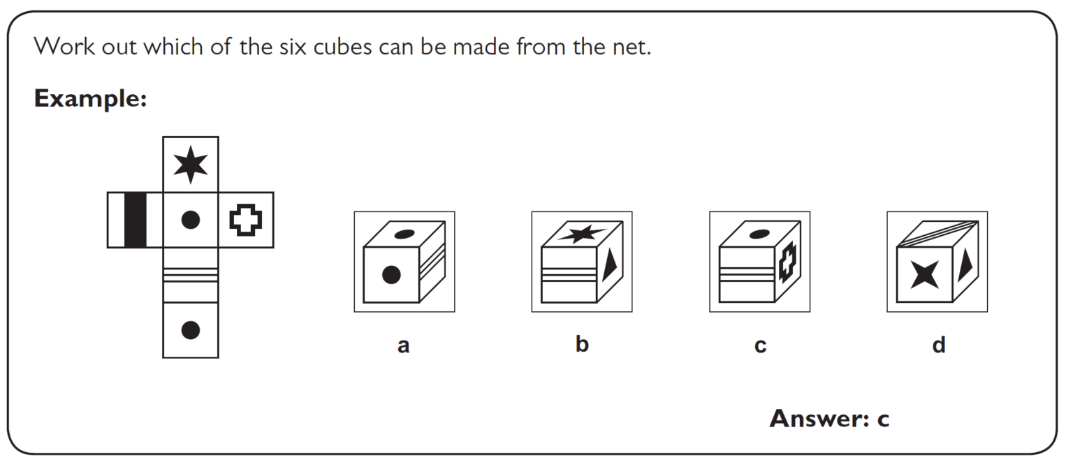 Non Verbal Reasoning 3D Cubes and Nets (Type 8) Gaggle Academy